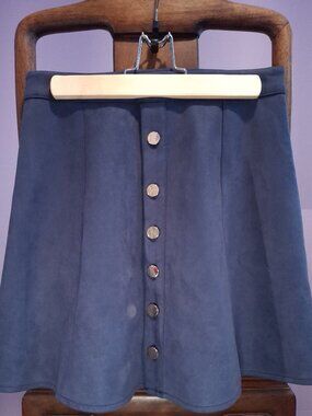 Fuinloth Faux Suede Skirt with Drawstring - Medium - Navy Blue